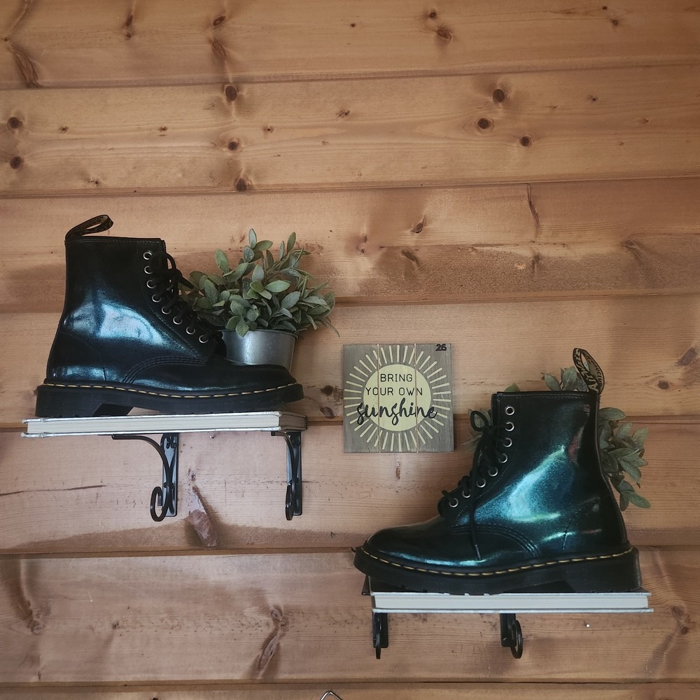 Dr. Martens 1460 Farrah Iridescent Micro Glitter Teal Sparkle Combat Boots Sz 8